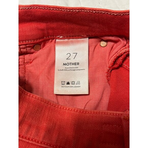 NEW Mother Red The Swooner Rascal Ankle Fray Jeans in Flame Scarlett Size 27 - Picture 5 of 8